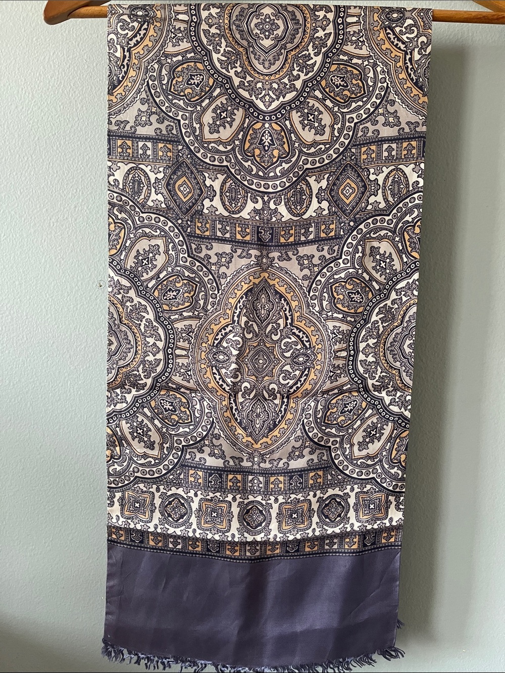 Vintage Silk Paisley-Print Fringe Scarf